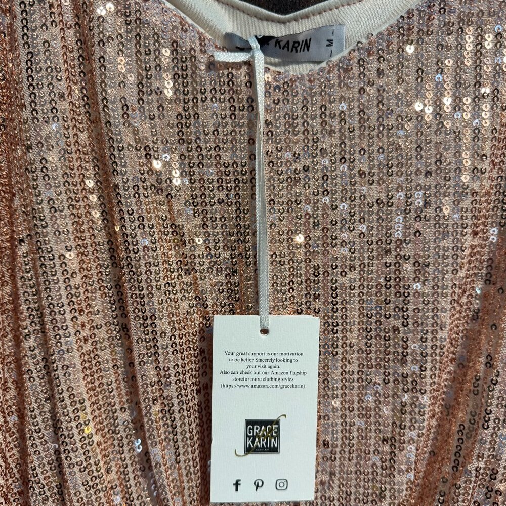 Light Pink Sequined Slip Dress (M) - Picture 4 of 7